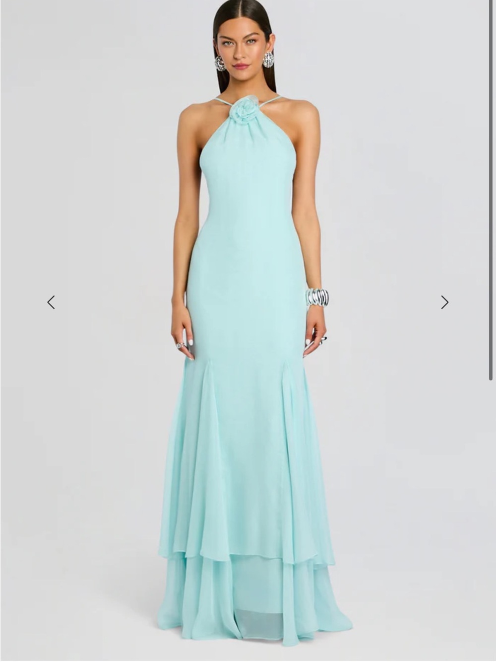 Retrofete Aqua Halter Maxi Gown with Cape and Rosette - Picture 3 of 4
